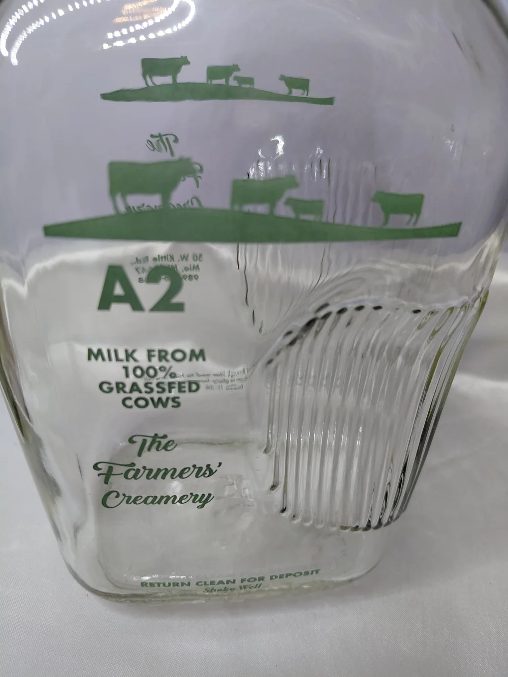 Glass Milk Bottle - Green Print